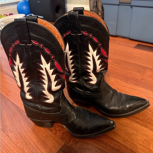 Vintage Nocona Black Western Boots - Red & Flame Inlay